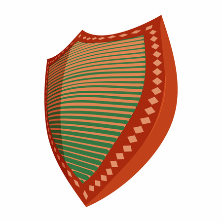 Metallic striped shield icon in cartoon style isolated on white backgroundのイラスト素材