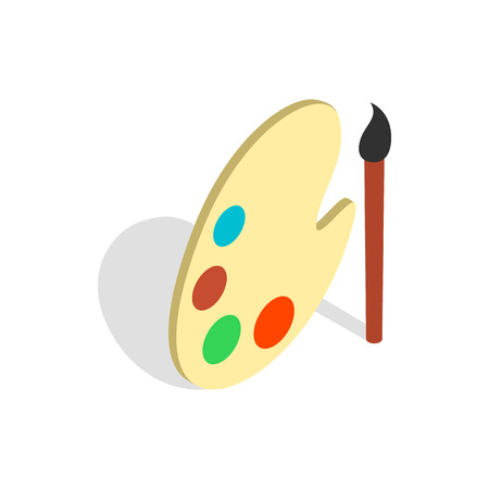 Art palette with paints and brush icon in isometric 3d style on a white backgroundのイラスト素材