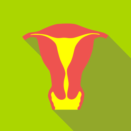 Female uterus icon in flat style with long shadow. Organ symbolのイラスト素材