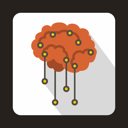 Sensors on human brain icon in flat style with long shadow. Research symbolのイラスト素材