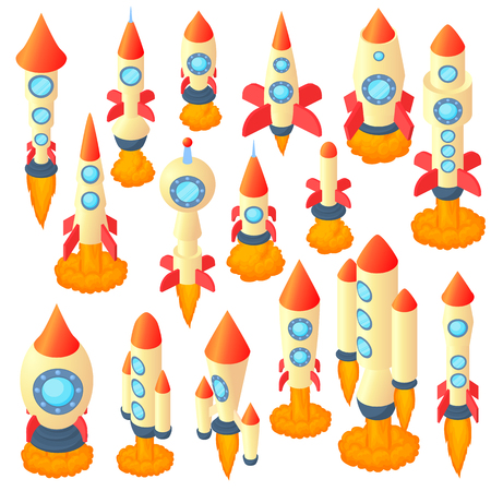 Rocket icons set in cartoon style. Spaceship set collection vector illustrationのイラスト素材