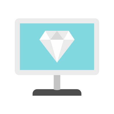 Computer monitor with a diamond icon in flat style on a white backgroundのイラスト素材