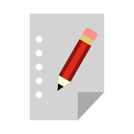 Blank sheet of paper and a pencil icon in flat style on a white backgroundのイラスト素材