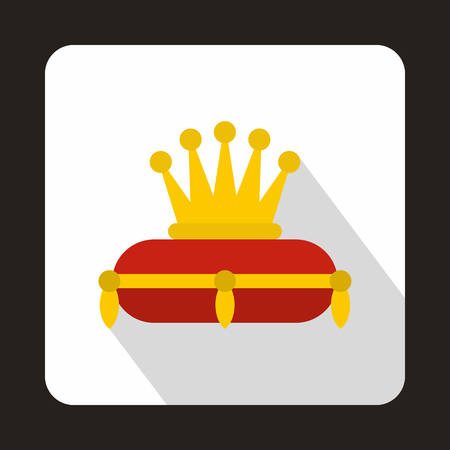 Gold crown on red pillow icon in flat style on a white backgroundのイラスト素材