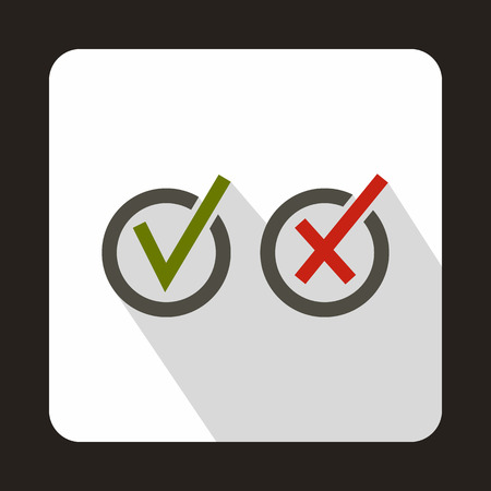 Tick and cross circle shape icon in flat style on a white backgroundのイラスト素材