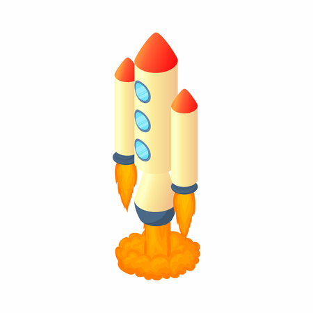 Multi stage rocket icon in cartoon style isolated on white background. Aircraft symbolのイラスト素材