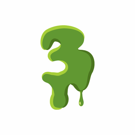 Number 3 from latin alphabet with numbers and symbols made of green slime. Font can be used for Halloween design and other purposesのイラスト素材