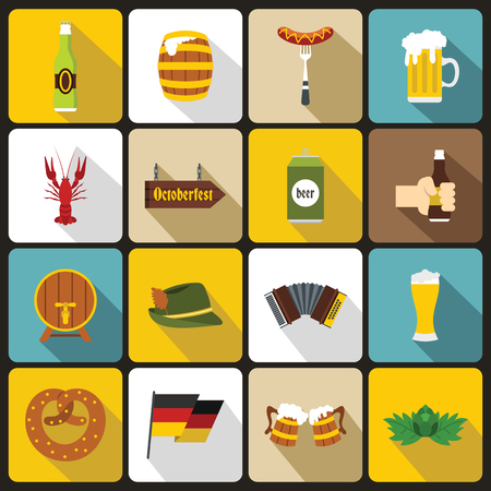 Oktoberfest icons set in flat style. Germany fest set collection. vector illustrationのイラスト素材