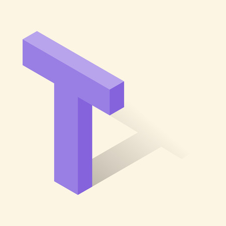 T letter in isometric 3d style with shadow. Violet T letter vector illustrationのイラスト素材