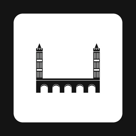 Bridge with towers icon in simple style isolated on white background. Construction symbolのイラスト素材
