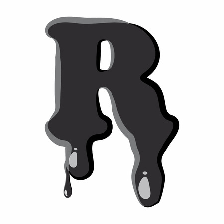R letter isolated on white background. Black liquid oil R letter vector illustrationのイラスト素材