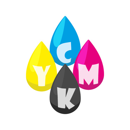CMYK color profile icon in cartoon style isolated on white background. Paint symbolのイラスト素材
