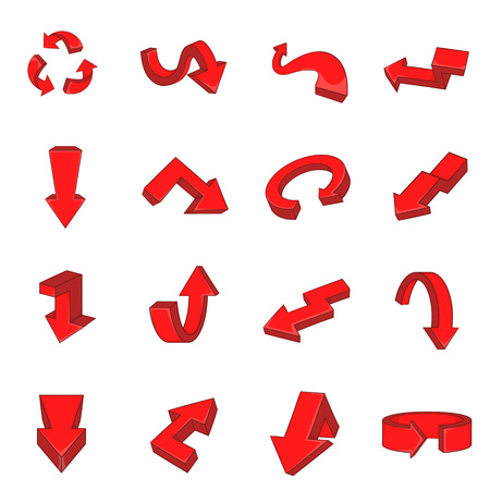 Arrow icons set in cartoon style. Red arrows set collection vector illustrationのイラスト素材