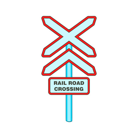 Sign rail road crossing icon in cartoon style isolated on white background. Fence symbolのイラスト素材