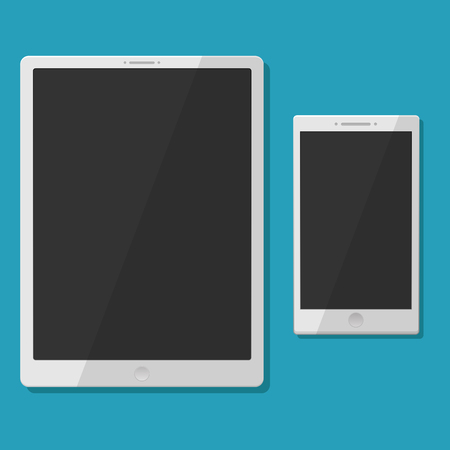 Modern digital tablet pc with mobile smartphone set on blue background vector illustrationのイラスト素材