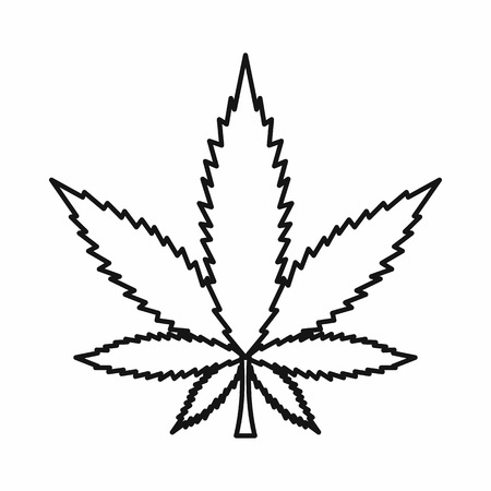 Cannabis marijuana leaf icon in outline style isolated on white background. Vector illustrationのイラスト素材