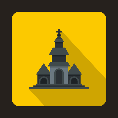 Church icon in flat style on a yellow background vector illustrationのイラスト素材