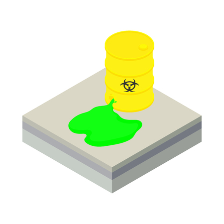 Toxic waste spilling from barrel icon in cartoon style on a white background vector illustrationのイラスト素材