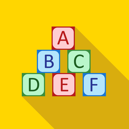 Baby cubes icon in flat style with long shadow. Toy symbol vector illustrationのイラスト素材