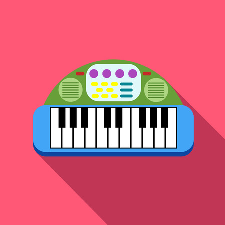Baby piano icon in flat style with long shadow. Toy symbol vector illustrationのイラスト素材