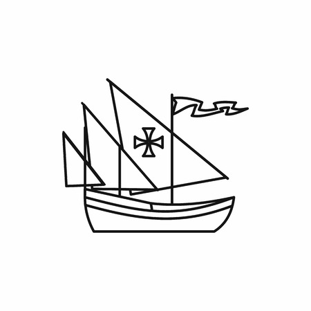 Columbus ship in outline style isolated on white background vector illustrationのイラスト素材