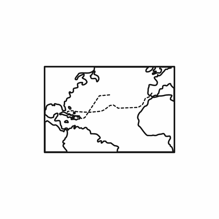 Christopher Columbus voyage map in outline style isolated on white background vector illustrationのイラスト素材