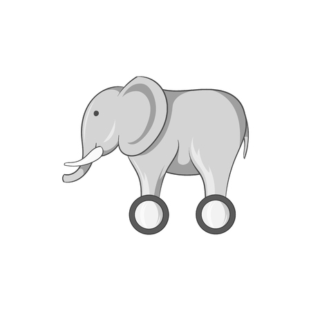 Toy elephant on wheels icon in black monochrome style isolated on white background. Childrens toy symbol vector illustrationのイラスト素材