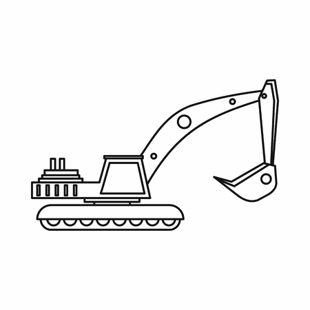 Excavator icon in outline style on a white background vector illustrationのイラスト素材