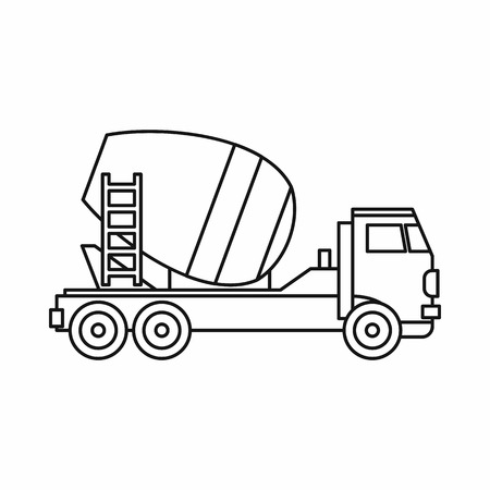 Concrete mixer truck icon in outline style on a white background vector illustrationのイラスト素材