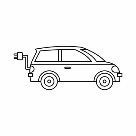 Electric car icon in outline style on a white background vector illustrationのイラスト素材