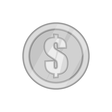 Coin icon in black monochrome style isolated on white background. Money symbol vector illustrationのイラスト素材