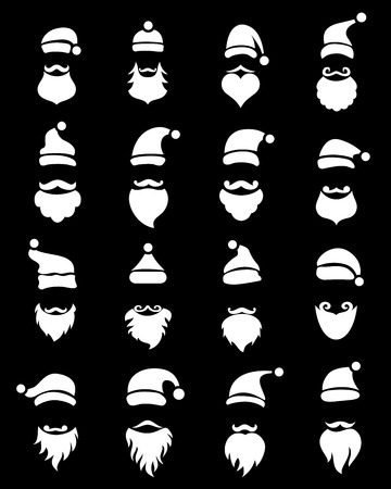 Set of christmas simple masks with beards and hats for New Year Santaのイラスト素材