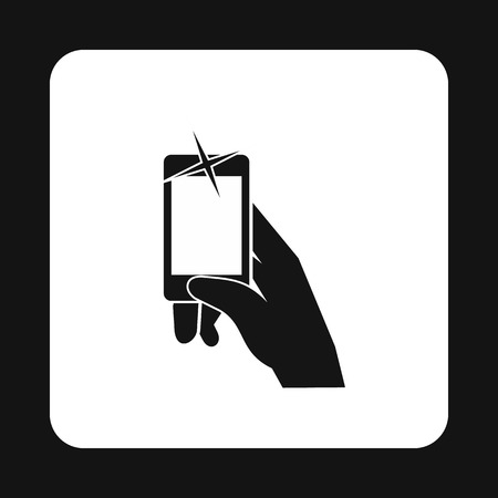 Hand holding smartphone icon in simple style on a white background vector illustrationのイラスト素材