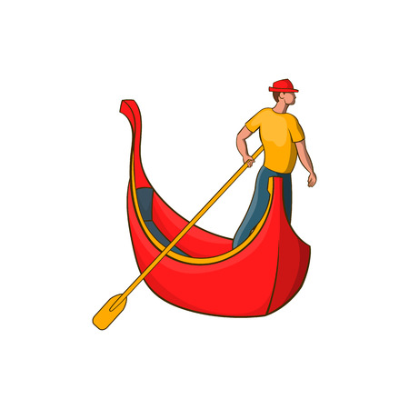 Venice gondola and gondolier icon in cartoon style isolated on white background vector illustrationのイラスト素材