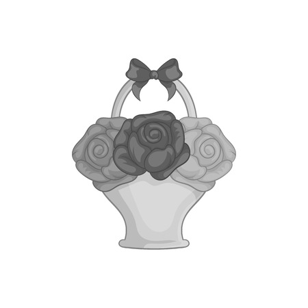 Bouquet in a basket icon in black monochrome style on a white background vector illustrationのイラスト素材