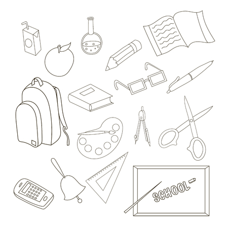 School icons set in outline style. Education elements set collection vector illustrationのイラスト素材