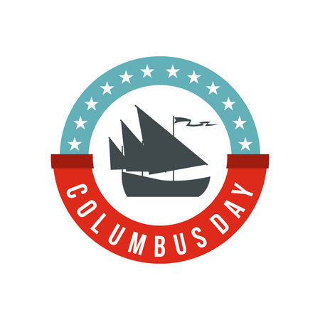 Columbus Day badge icon in flat style on a white background vector illustrationのイラスト素材