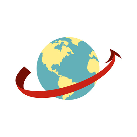 Travelling by plane around the world icon in flat style on a white background vector illustrationのイラスト素材