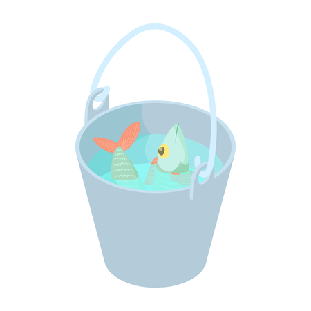 Bucket of fish icon in cartoon style isolated on white background vector illustrationのイラスト素材