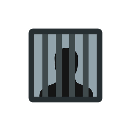 Male behind bars in prison icon in flat style isolated on white background. Punishment symbol vector illustrationのイラスト素材