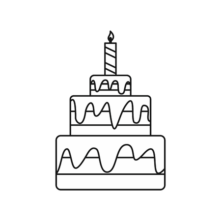 Cake icon in outline style isolated on white background. Food symbol vector illustration