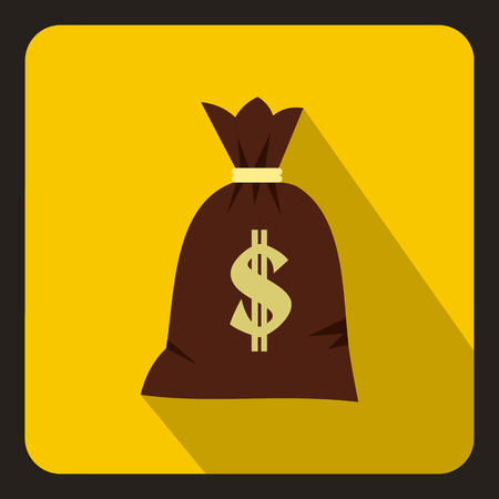 Money bag icon in flat style on a yellow background vector illustrationのイラスト素材