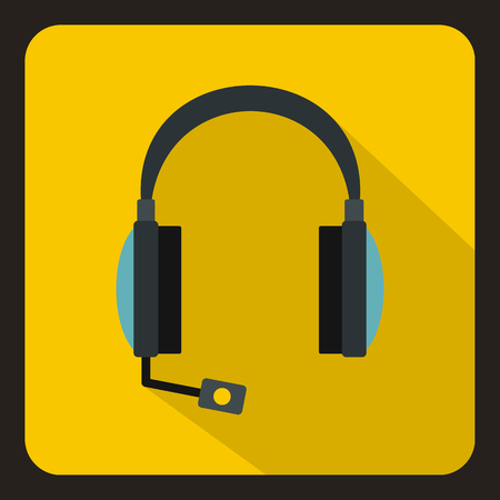 Headphones with microphone icon in flat style with long shadow. Device symbol vector illustrationのイラスト素材