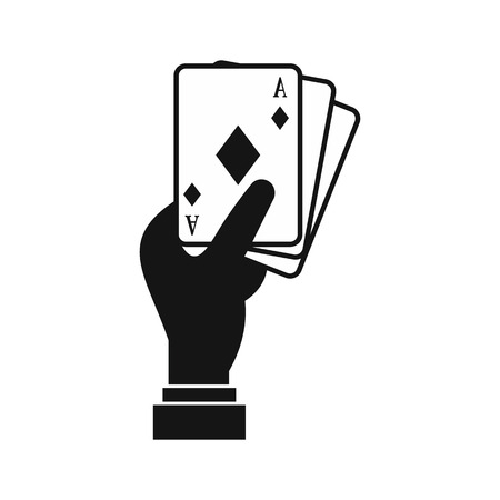 Hand holding playing cards icon in simple style on a white background vector illustrationのイラスト素材