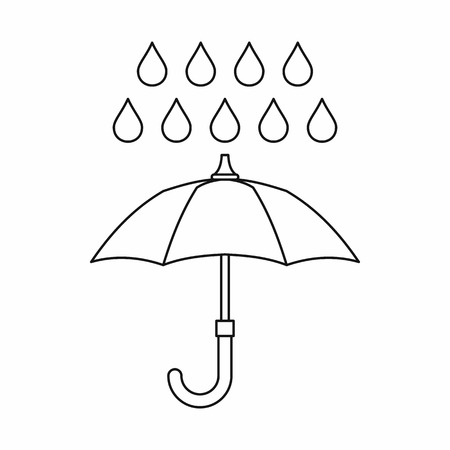Umbrella and rain icon in outline style isolated on white background. Weather symbolのイラスト素材