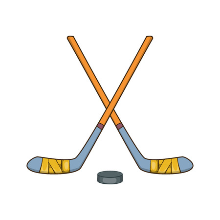 Hockey sticks and puck icon in cartoon style isolated on white background vector illustrationのイラスト素材