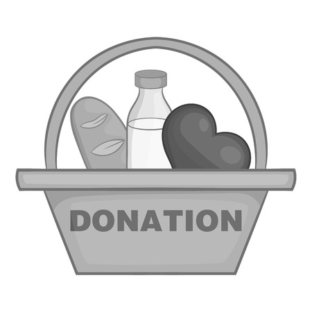 Basket of food for donations icon in black monochrome style isolated on white background. Help symbol vector illustrationのイラスト素材