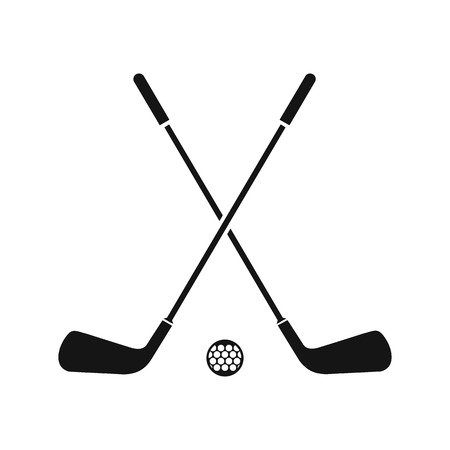 Two crossed golf clubs and ball icon in simple style on a white background vector illustrationのイラスト素材