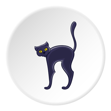 Black cat icon in cartoon style on white circle background. Animal symbol vector illustrationのイラスト素材