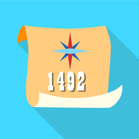 Scroll with date 1492 of Columbus day icon in flat style with long shadow. Holiday symbol vector illustrationのイラスト素材